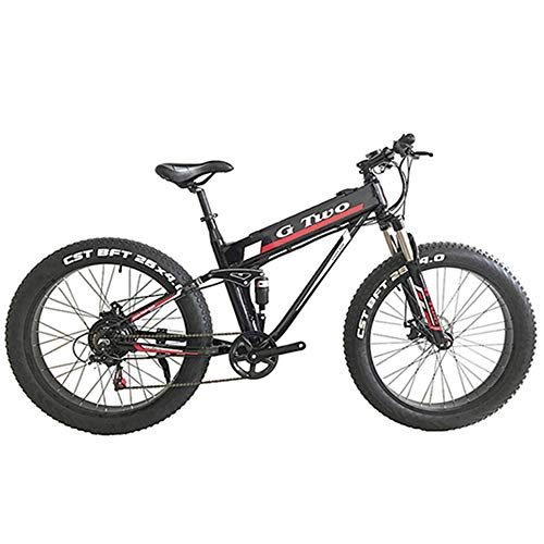 LUO Vélo Électrique 26 ‘* 4.0 Fat Tire Electric Mountain Bike, 350W / 500W Motor, 7 Speed Snow Bike, Front Amp; Suspension Arrière,Noir