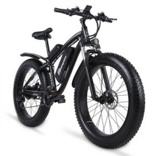 LUO Vélo Électrique 26 ‘* 4.0 Fat Tire Electric Mountain Bike, 350W / 500W Motor, 7 Speed Snow Bike, Front Amp; Suspension Arrière,Blanc